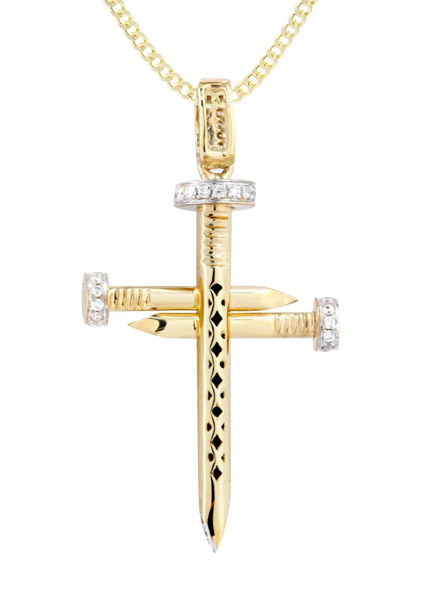 10K Yellow Gold Diamond Cross Necklace  | 0.19 Carats