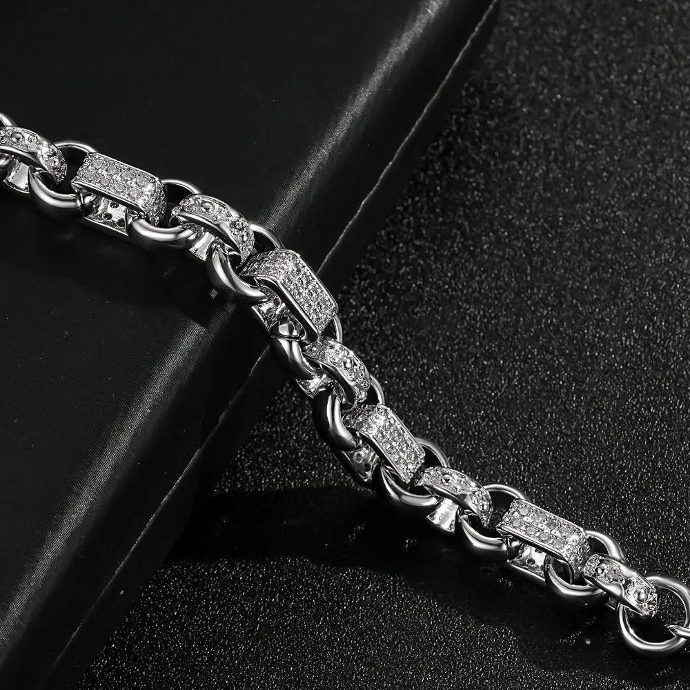 10mm Silver Gypsy Belcher Bracelet with Albert Clasp 8 Inch
