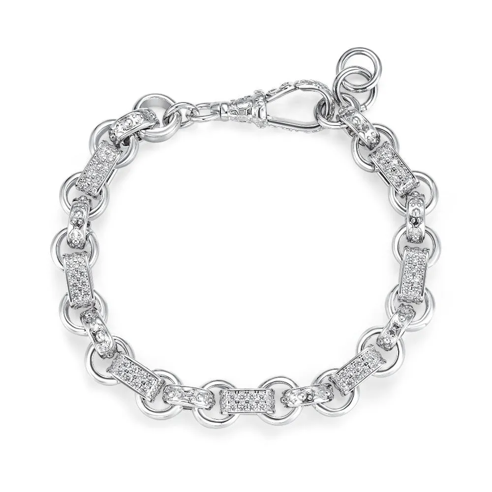 10mm Silver Gypsy Belcher Bracelet with Albert Clasp 8 Inch