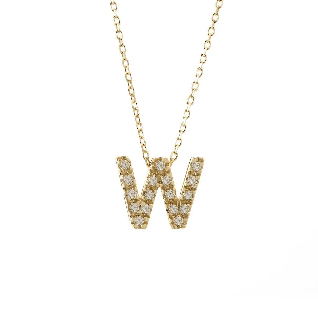 14K Gold Initial "W" Necklace With Diamonds