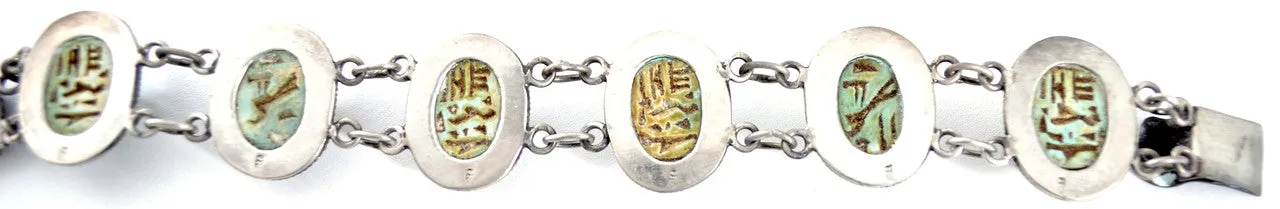 Authentic Egyptian Scarab Bracelet Hallmarked Silver