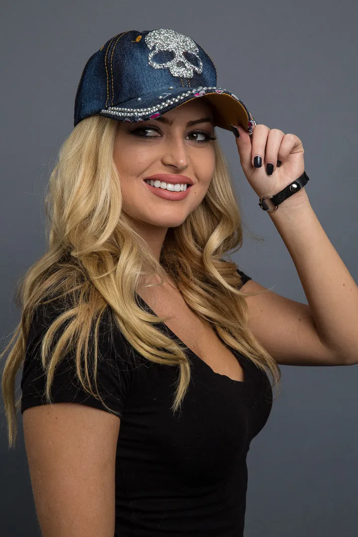Bling Skull Denim Cap