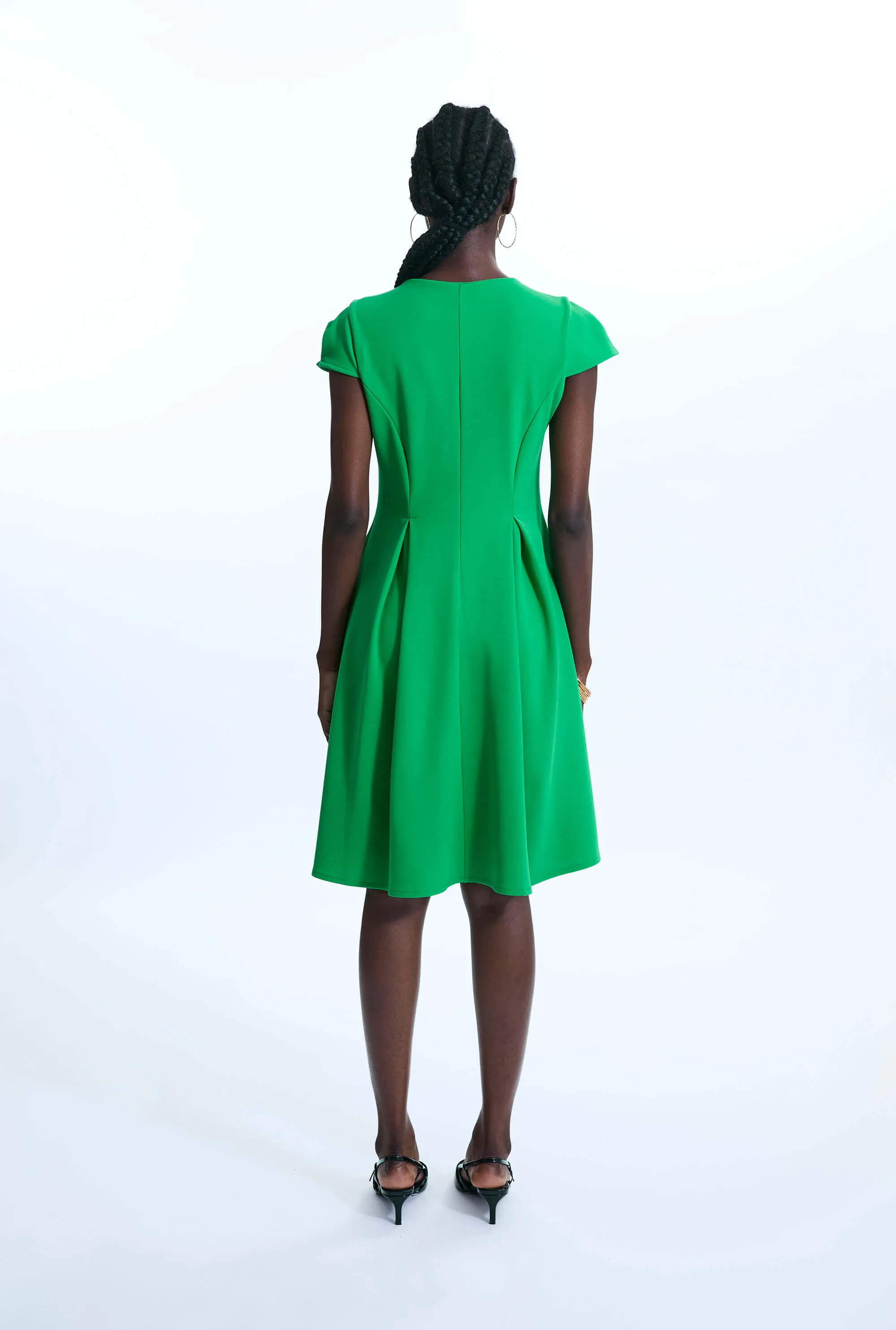 Cap Sleeve Button Midi Dress Green