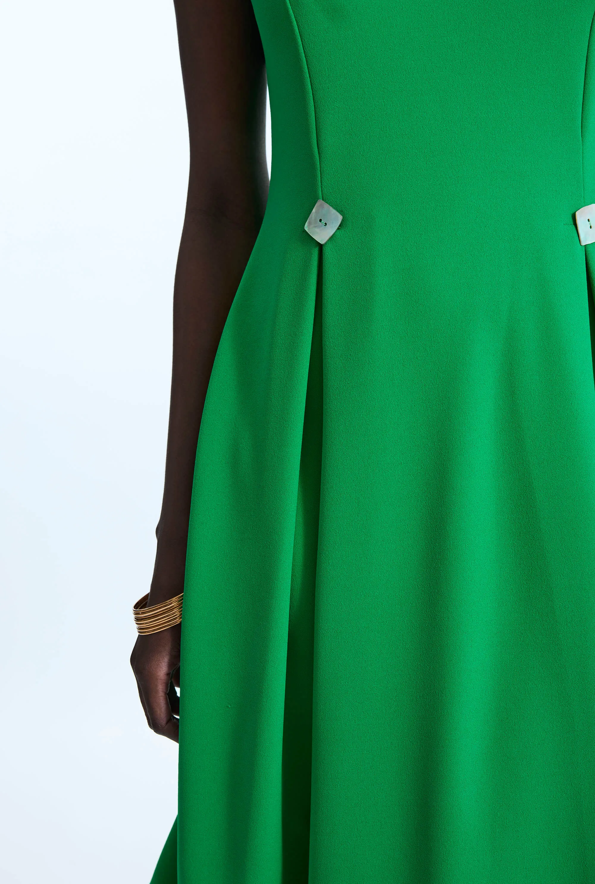 Cap Sleeve Button Midi Dress Green