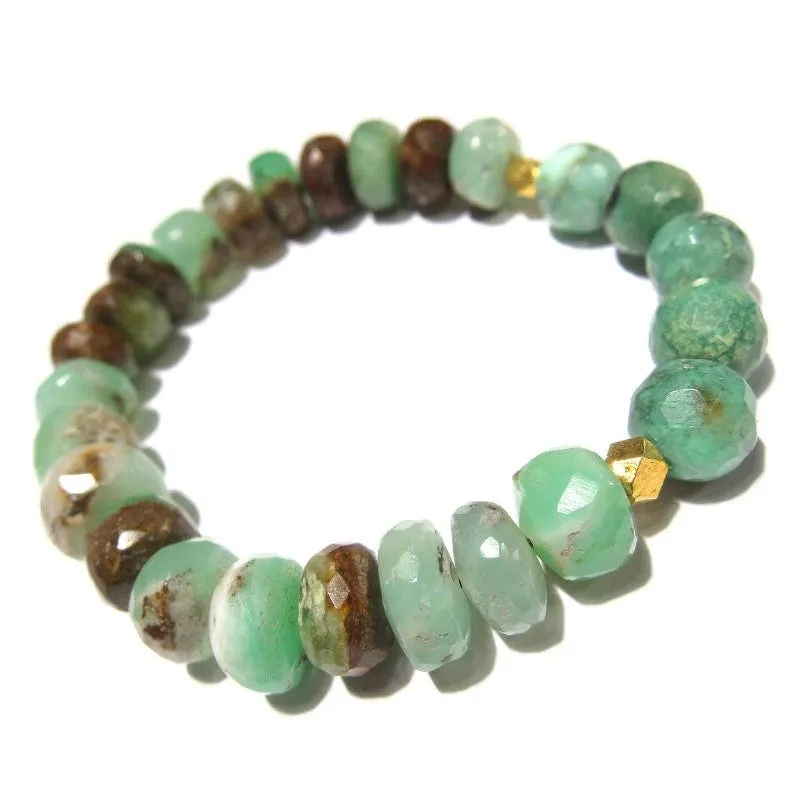 Chrysoprase and Gold Plated Beaded Stretch Bracelet