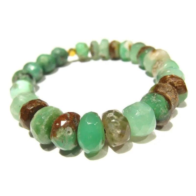 Chrysoprase and Gold Plated Beaded Stretch Bracelet