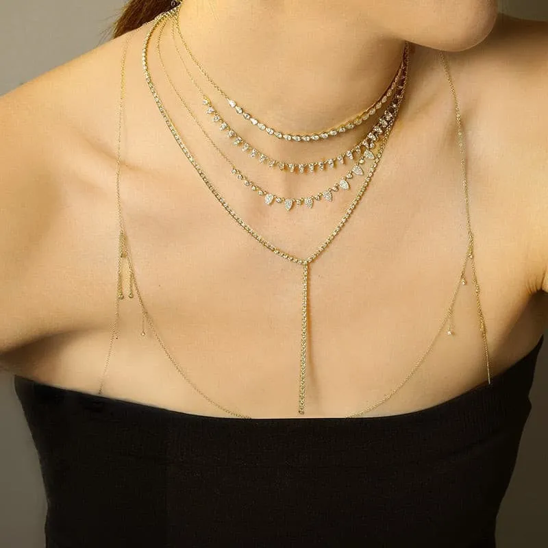 Diamond Pear Drop Y Chain Tennis Necklace