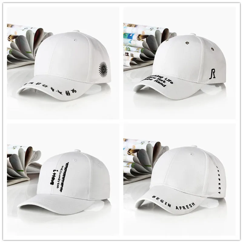 Fashion letter Embroidery black White Cap Cotton Snapback Hats For Men Women Hip Hop Fitted Baseball Caps