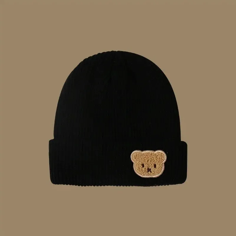 Knitted Wool Warm Hat Embroidered Bear Hat knitted hat