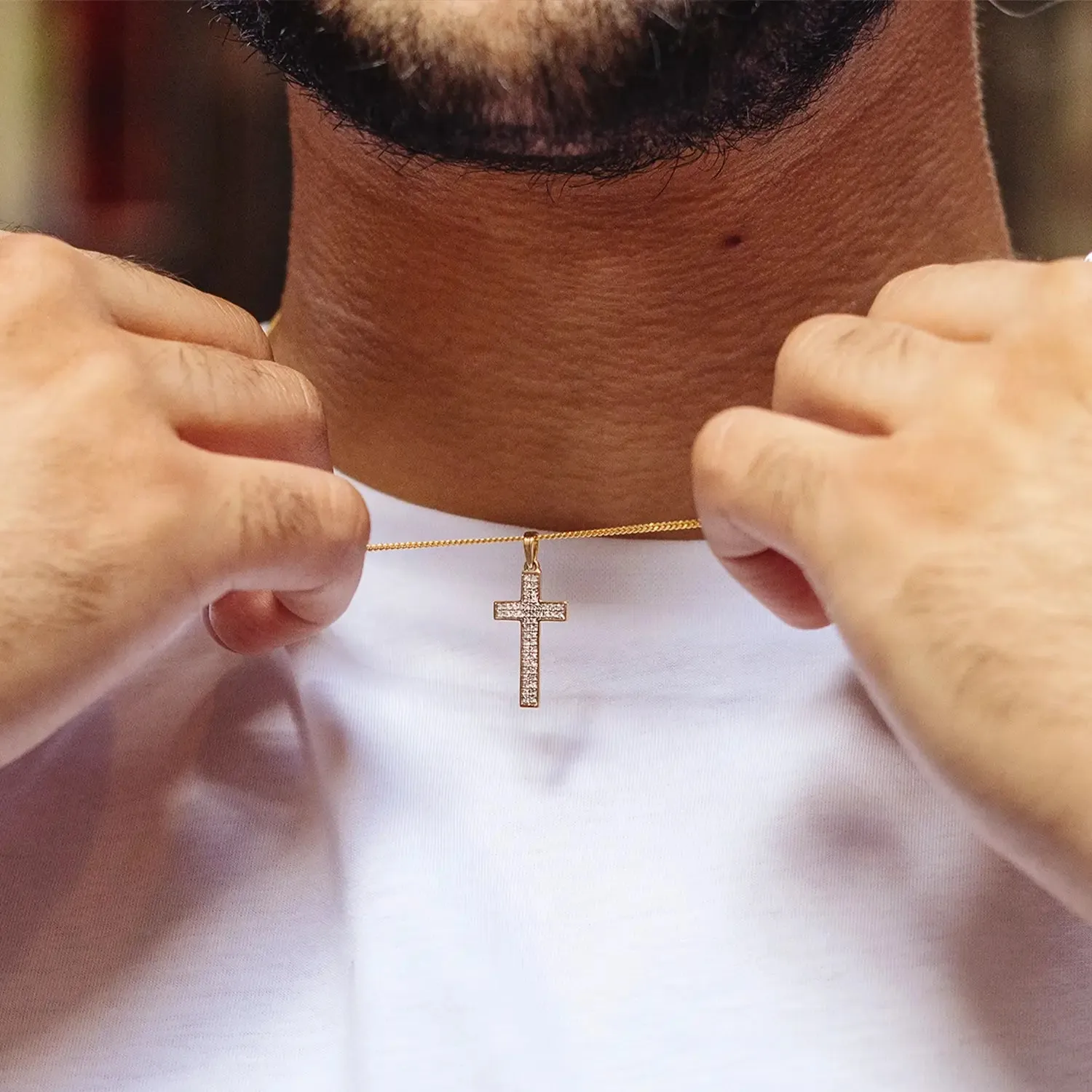 Men's Diamond Cross Necklace in Solid Gold