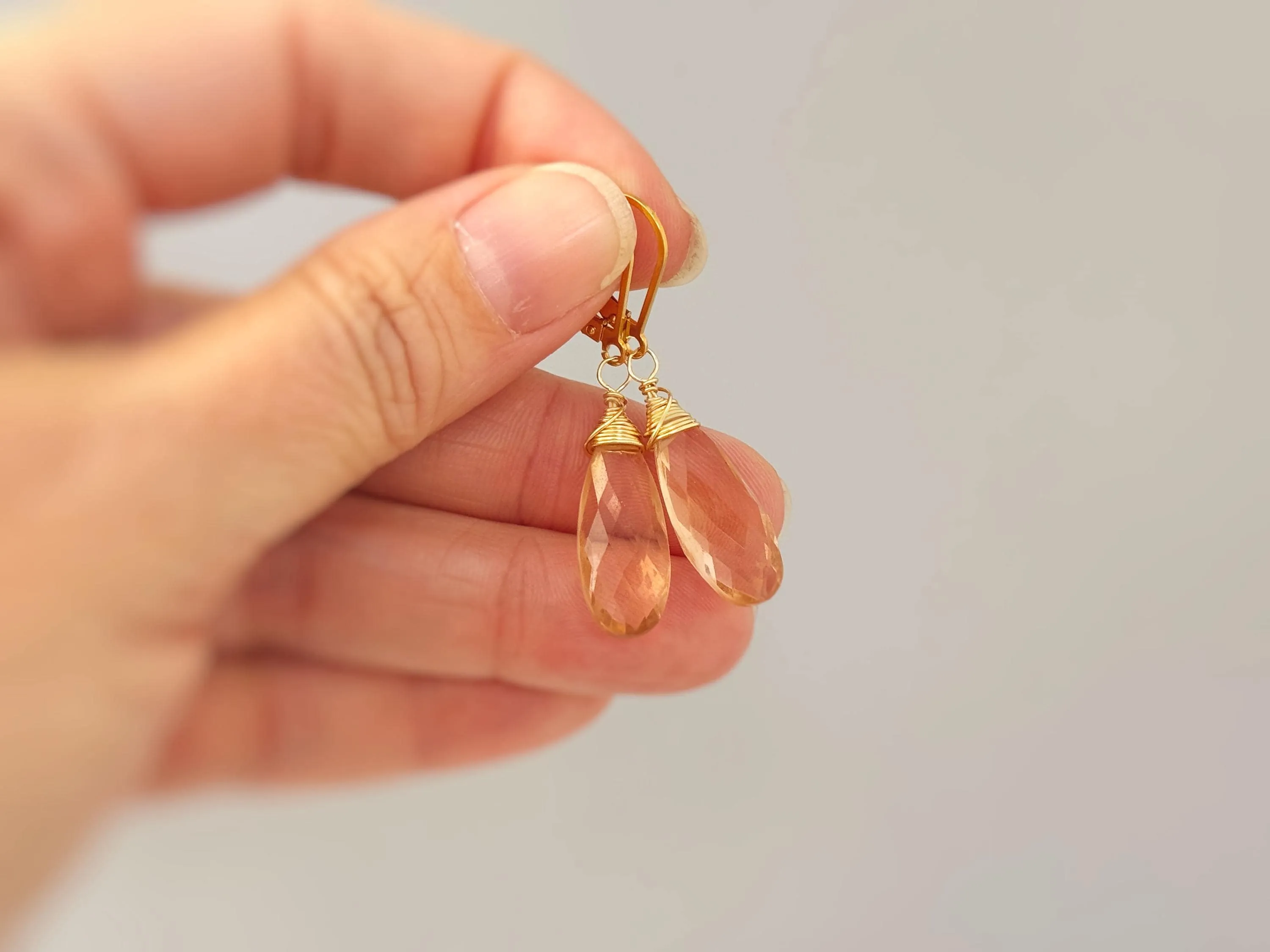 Morganite Earrings dangle Gold , silver, rose gold