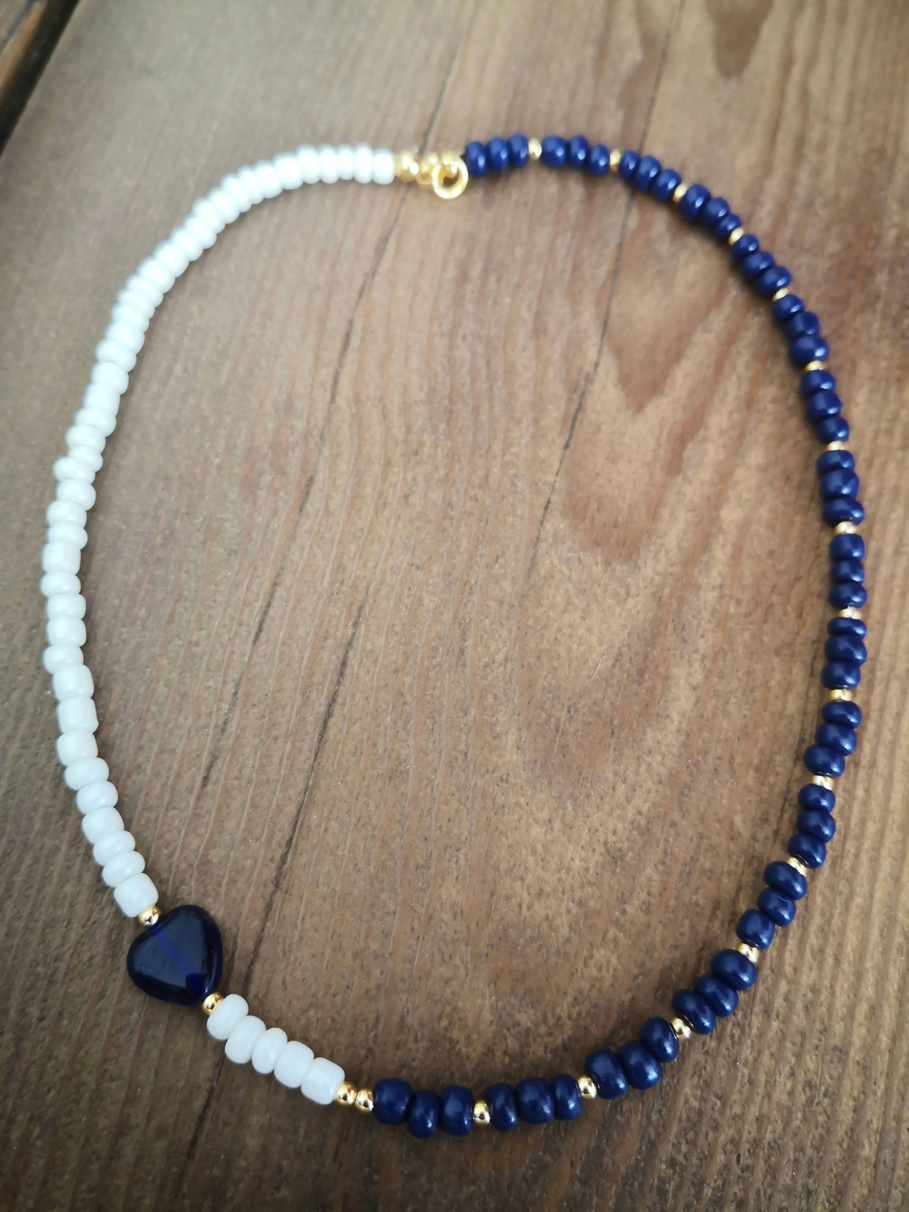 Navy blue heart and white choker