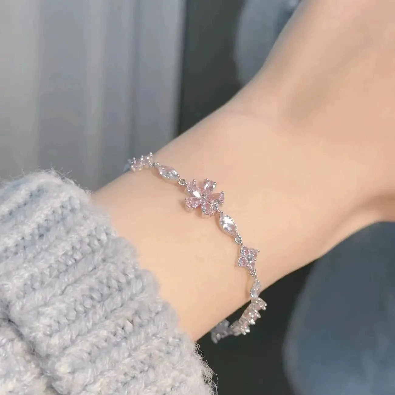 Pink Crystal Cherry Blossom Bracelet