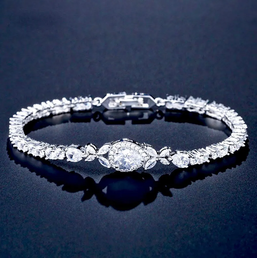 "Kendra" - Cubic Zirconia Bridal Bracelet - Available in Silver and Rose Gold