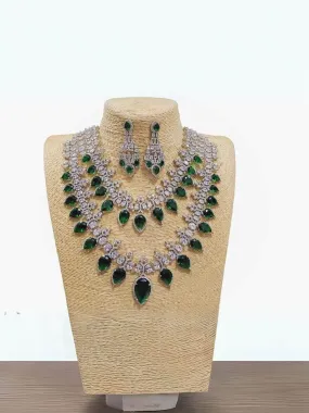 Two Layered Platinum Cz Necklace Set