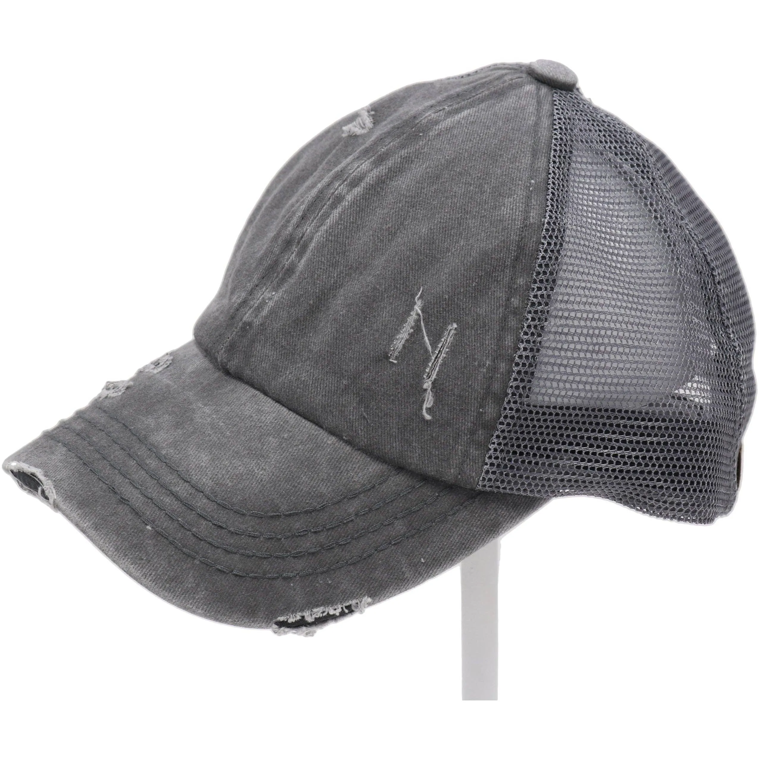 Washed Denim Criss Cross High Pony CC Baseball Hat
